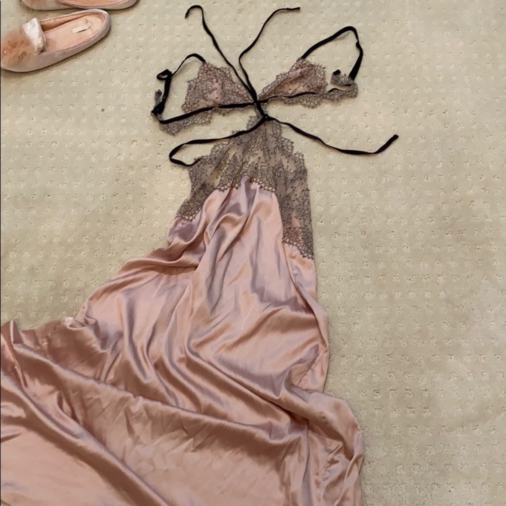 Victoria’s Secret pink and black strappy lace gown